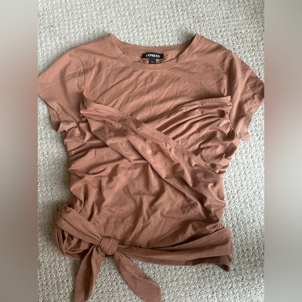 Express Women's Short Sleeve Brown Wrap Tee